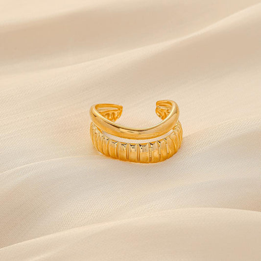 Fashion and simple stainless steel opening shell pattern adjustable ring niche light luxury design ladies ring