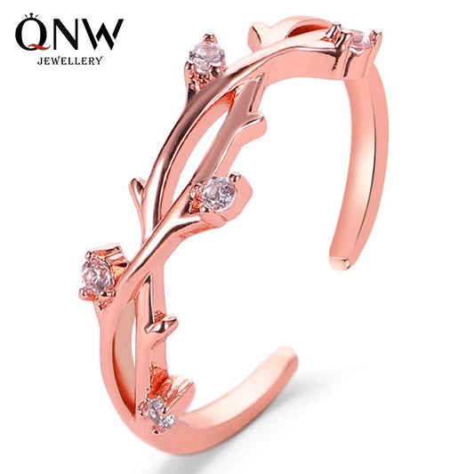 Small fresh ring literary fan with diamond branch opening single ring creative cross rattan adjustable ring