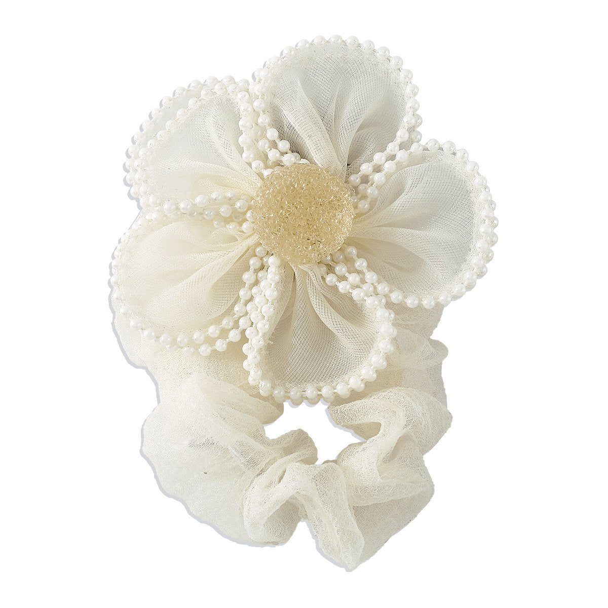 F4282 Organza French style light luxury retro hair ring high elastic flower pearl rhinestone small fragrance retro head rope