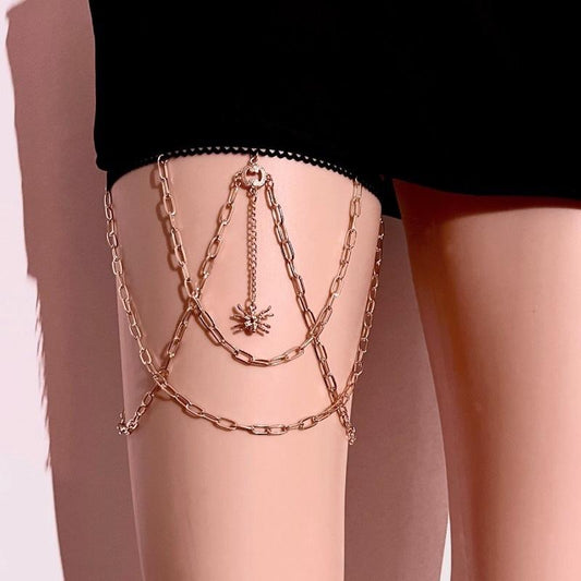 Fashion multi-layer chain spider pendant thigh chain female ins creative metal elastic body chain