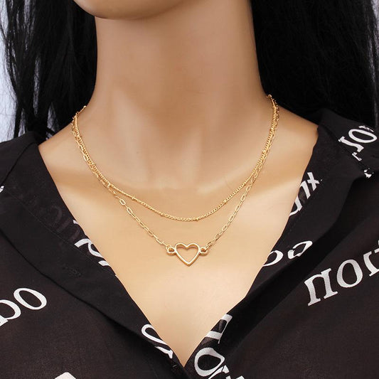 Jewelry simple double-layer chain trend clavicle chain all-match ins metal peach heart necklace