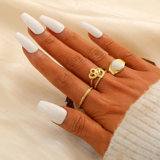 Versatile fashion personality stainless steel opening double heart oval drip oil set ring female