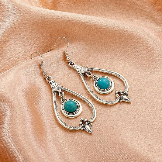 Bohemian turquoise geometric earrings ethnic retro hollow water drop earrings palace women