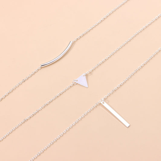 Jewelry fashion street shooting elbow triangle sequin metal strip combination necklace