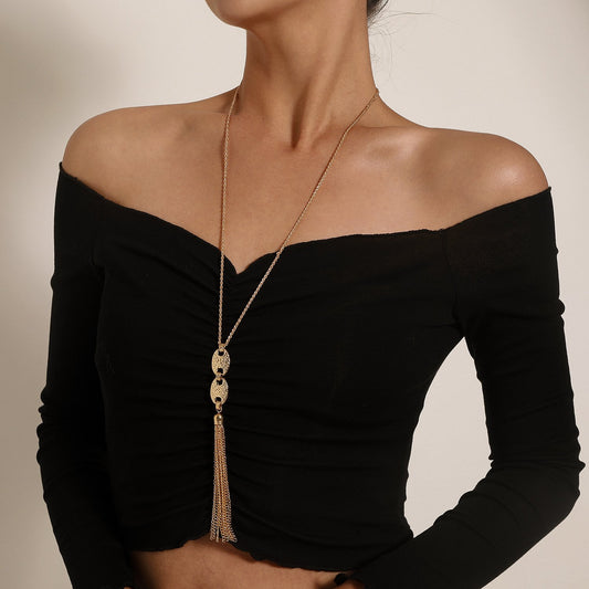 Jewelry Pig Nose Long Tassel Pendant Necklace Female Fashion Simple Chain Necklace Sweater Chain