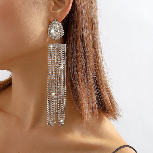 E1984 Open Mirror Exaggerated Water Drop Diamond Tassel Earrings Net Red Trendy Fashion Party Prom Earrings Female