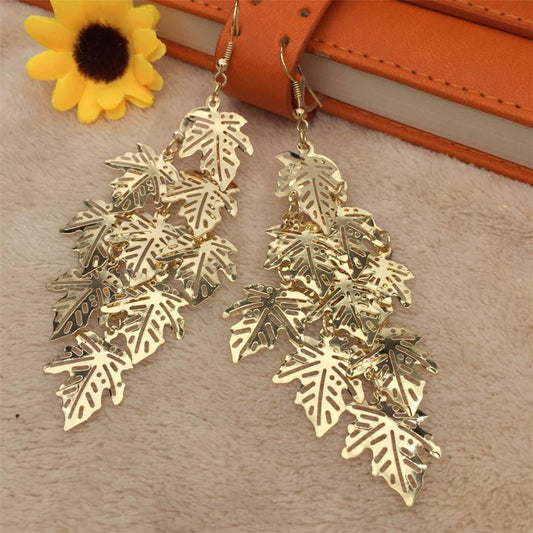 Exaggerated Earrings Hollow Gourd Baby Leaf String Ladies Earrings Earrings Small Jewelry