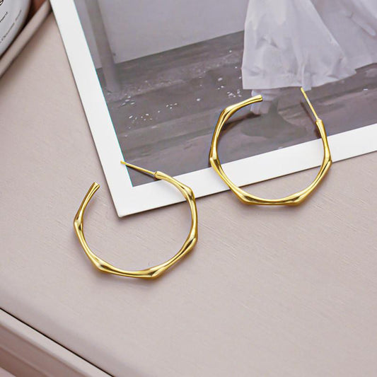 Titanium Steel Exquisitely Polished Vacuum Gold Plated Bamboo Earrings Exaggerated Simple Large Hoop Earrings