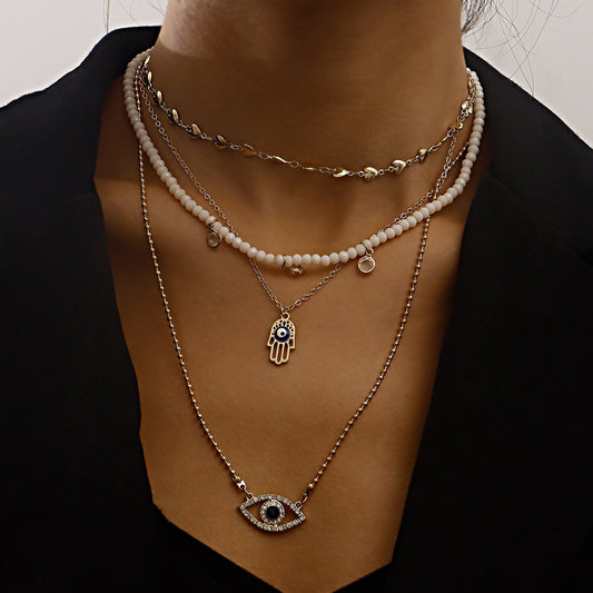 Jewelry Fashion Love Diamond Blue Eyes Necklace Female Ins Trend White Rhinestone Necklace