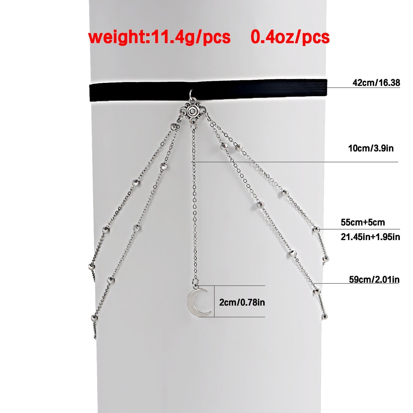 Jewelry Sexy Stretch Double Layer Ball Chain Body Chain Metal Crescent Moon Pendant Tassel Thigh Chain