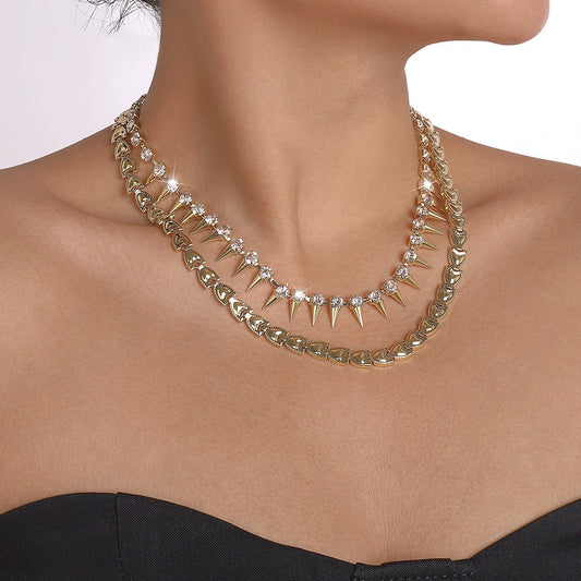 N131 Jewelry Personality Claw Chain Rivet Stacked Necklace Cold Temperament Rhinestone Necklace Female