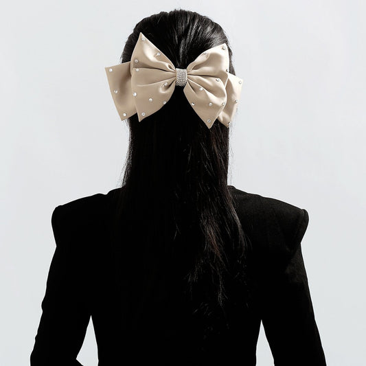 F5276 fresh fashion age reduction sweet spring clip fabric rhinestone bow retro geometric back of the head hair clip