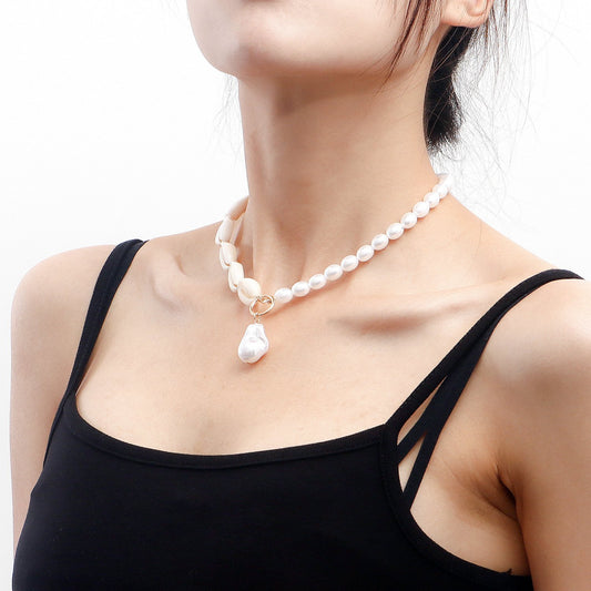 Jewelry beach casual hand-woven shell imitation pearl special-shaped pendant necklace female choker