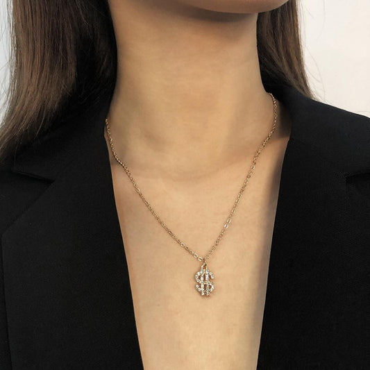 N7853 creative pendant dollar gold character diamond clavicle chain supply simple necklace