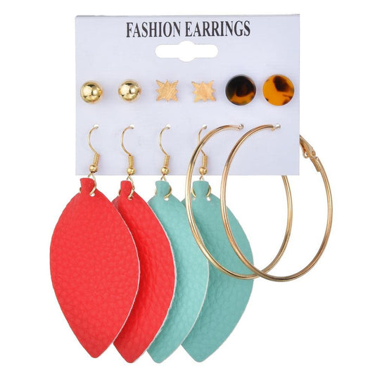 Fashion Set Earrings Temperament Tassel Circle Leather Plate Combination Six-piece Set Earrings Female