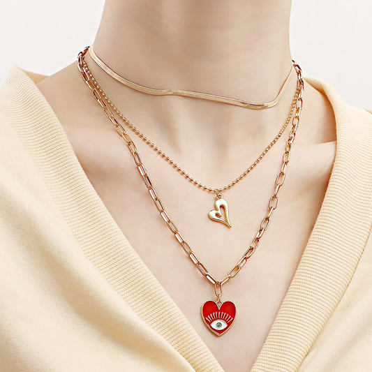Jewelry Retro Devil's Eye Love Necklace Women's Multi-layer Personality Geometric Eye Necklace