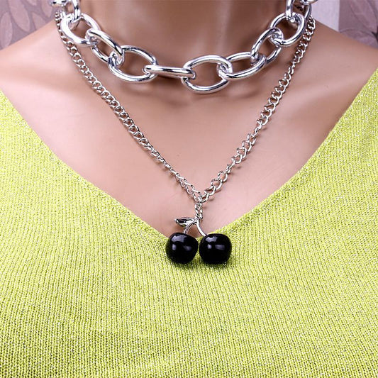 Jewelry hip-hop punk chain multi-layer necklace female exaggerated personality cherry suit necklace female