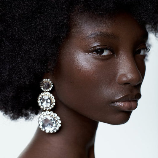 E1856 Light luxury long rhinestone earrings ZA palace French personality retro dinner earrings for women