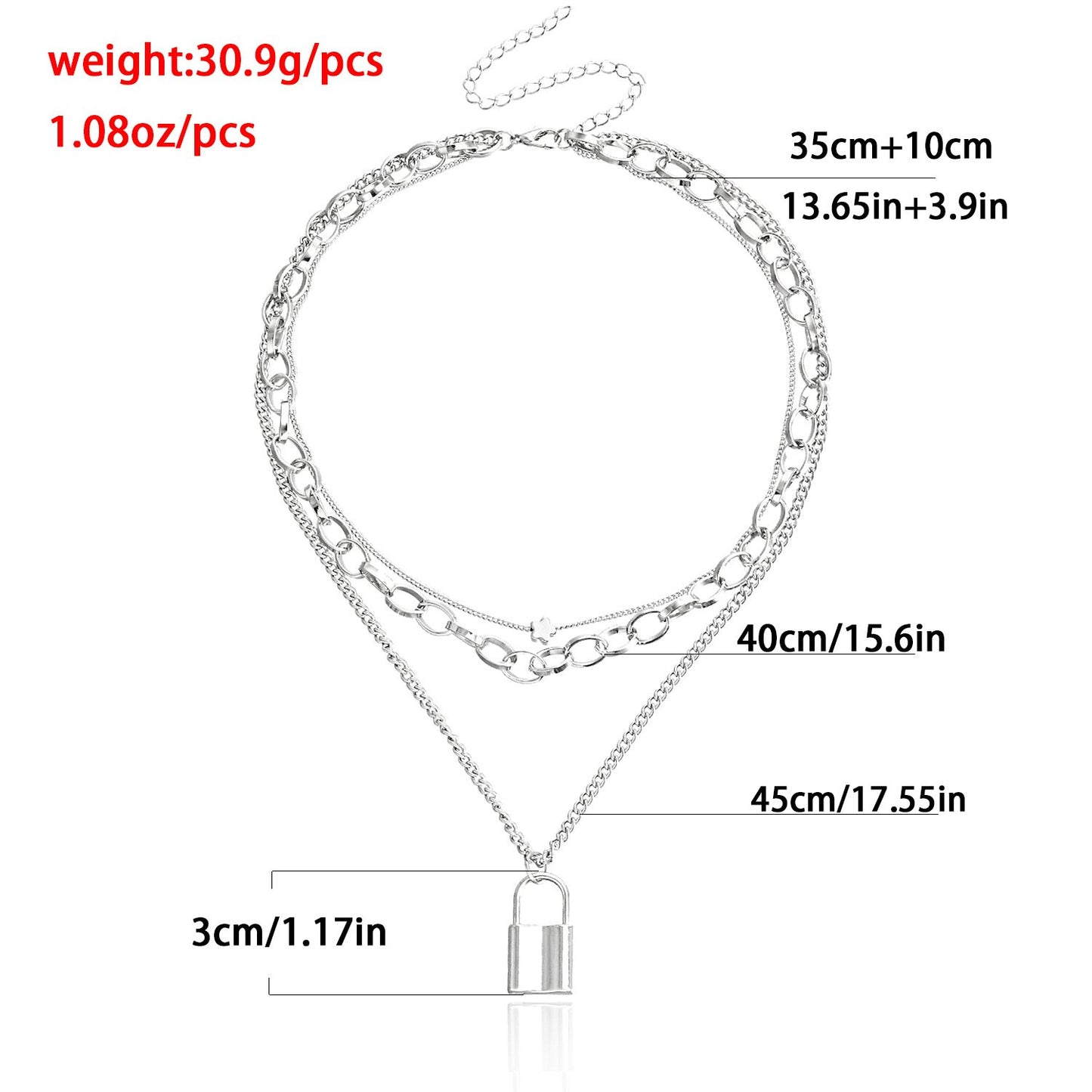 Trend Jewelry Punk Hip Hop Exaggerated Double Clavicle Chain Lock Pendant Necklace Metal Collar