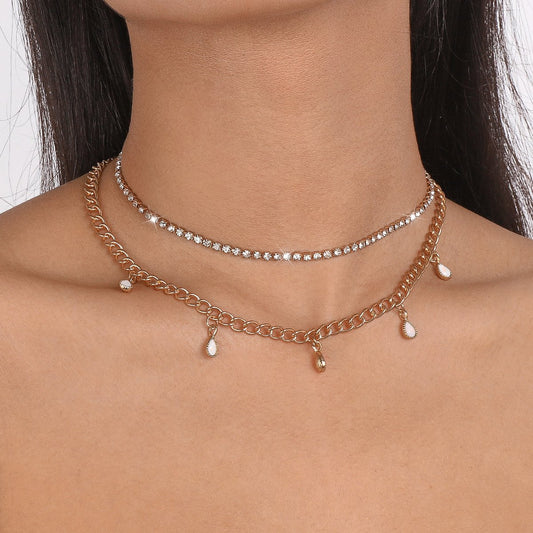 N1632 Simple and creative multi-layer necklace claw chain water drop tassel necklace sweet cool niche necklace