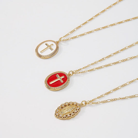 ZN85 Jewelry Cross Virgin Hollow Micro-inlaid Necklace Women's Simple Drip Oil Fashion Necklace