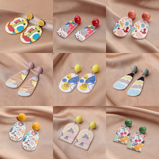 Original geometric acrylic plate graffiti earrings art abstract painting exaggerated temperament earrings