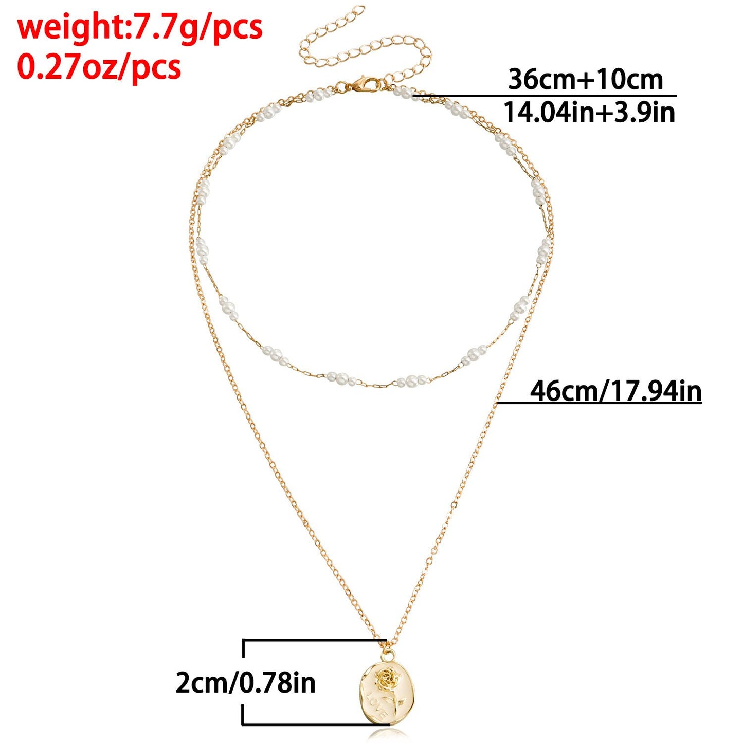 Jewelry Fashion Double Imitation Pearl LOVE Rose Pendant Necklace Women's Trendy Matching Accessories