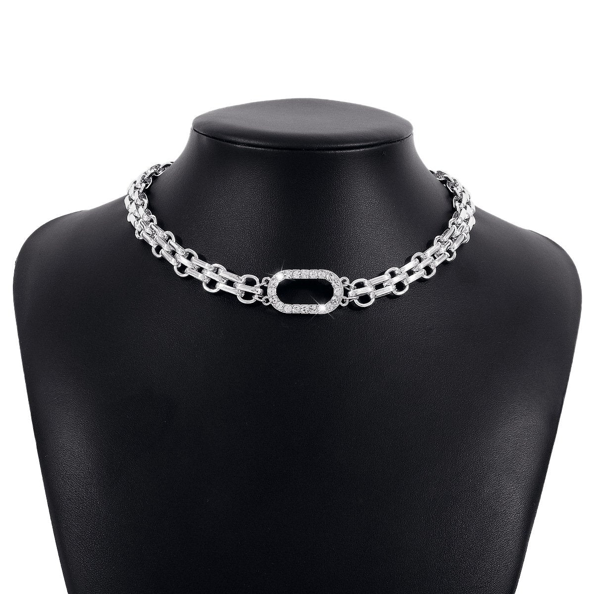 N1799 double-breasted creative geometric rhinestone micro-inlaid necklace women's fashion trend niche personality necklace