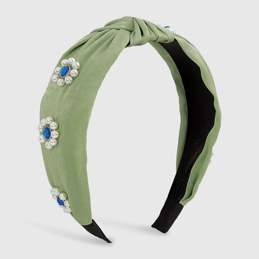 F4525 rhinestone pure color temperament headband imitation pearl niche elegant wide-brimmed fabric knotted going out headband