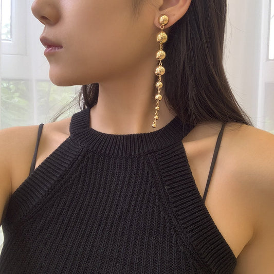 Jewelry hip-hop punk metal bead earrings female trend retro simple geometric long earrings