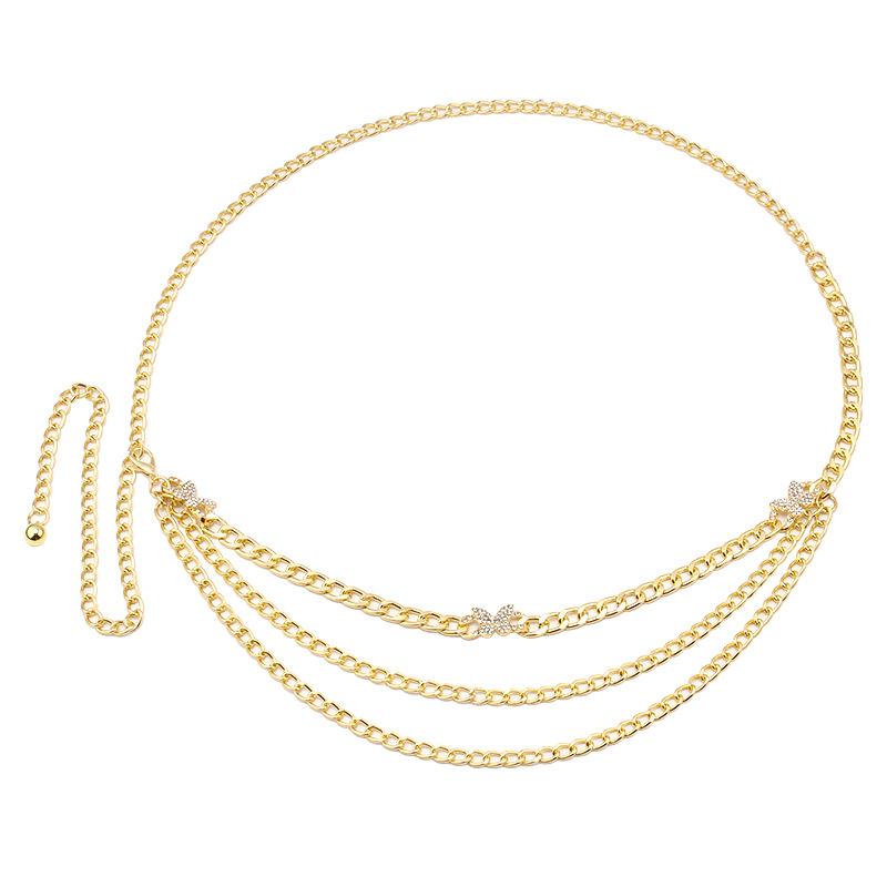 Jewelry simple geometric versatile multi-layer body chain punk three-dimensional stitching diamond butterfly waist chain