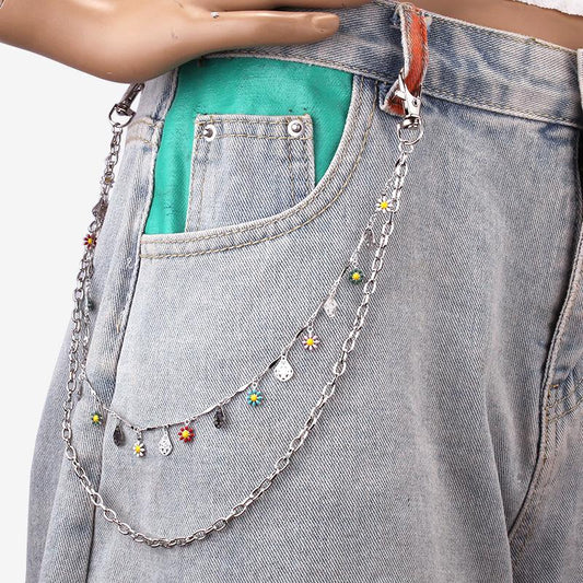 Double Pants Chain Retro Acrylic Flower Accessories Unisex Hipster Jeans Chain Pack