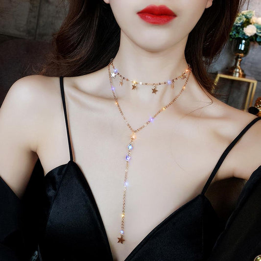 Exaggerated Long Star Pendant Clavicle Chain Temperament Necklace Neck Jewelry Net Red Short Necklace Female