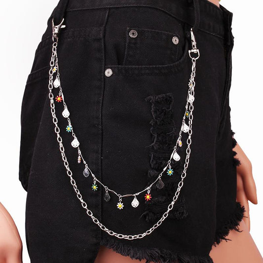 Double Pants Chain Retro Acrylic Flower Accessories Unisex Hipster Jeans Chain Pack