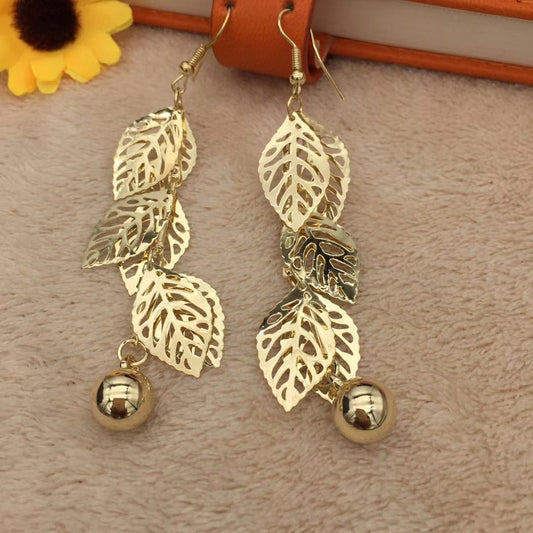 Indian Ethnic Hollow Tree Leaves String Beads Earrings Female Earrings Jewelry