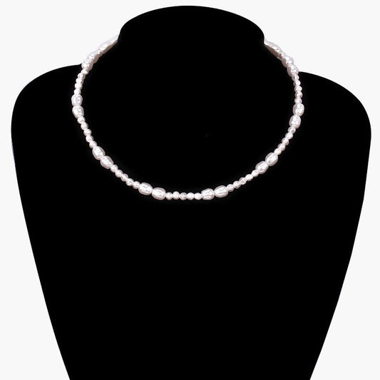 Simple French Plain Chain Irregular Baroque Freshwater Pearl Temperament Retro Simple High Sense Necklace Clavicle Chain