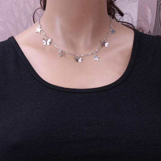 Necklace Sequin Pentagonal Star Butterfly Necklace Clavicle Chain Jewelry Women