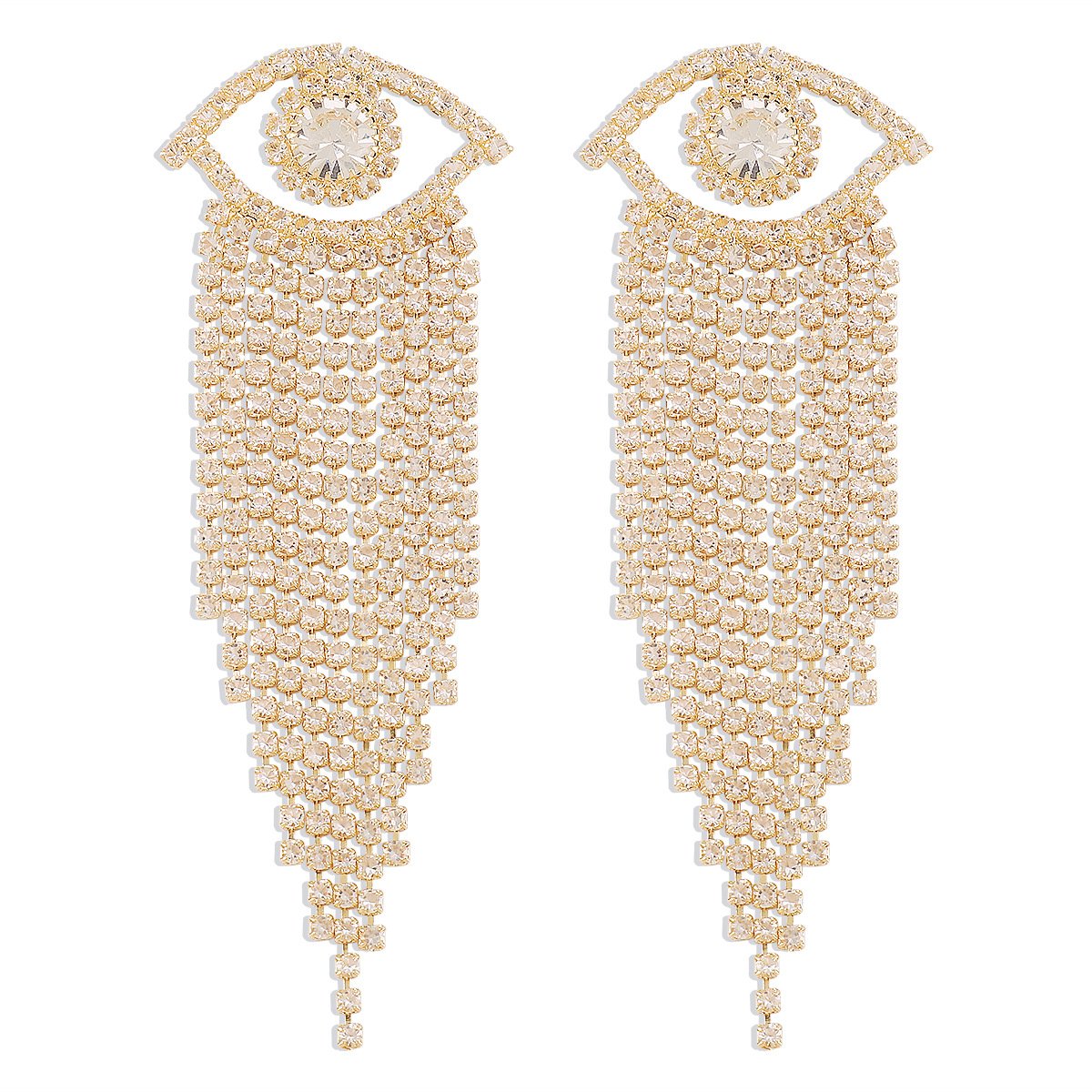 E1978 Long Exaggerated Geometric Tassel Rhinestone Earrings Creative Angel Eye Rhinestone Personality Earrings