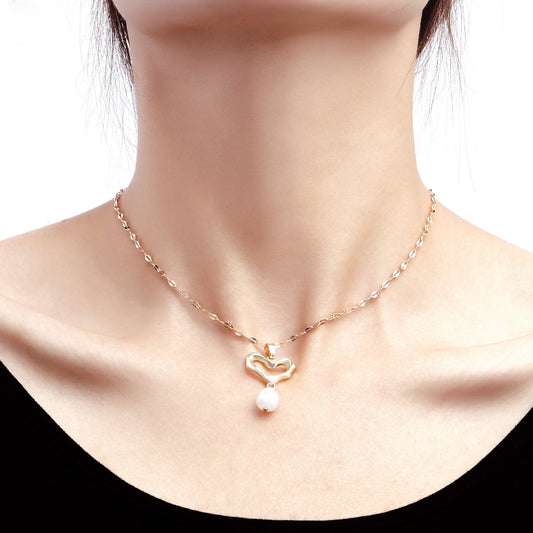 Jewelry simple single-layer hollow love pearl pendant necklace female isn't all-match high-end necklace
