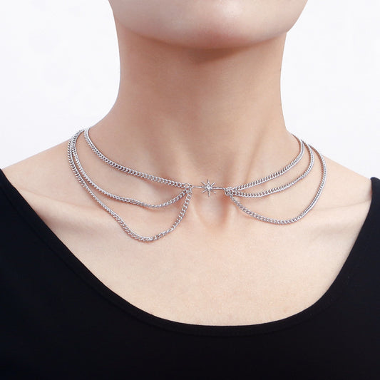 Jewelry trendy multi-layer necklace octagon pendant necklace female ins all-match necklace