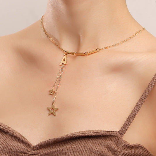 Jewelry simple tassel letter A five-pointed star pendant necklace female accessories niche design sense of light luxury