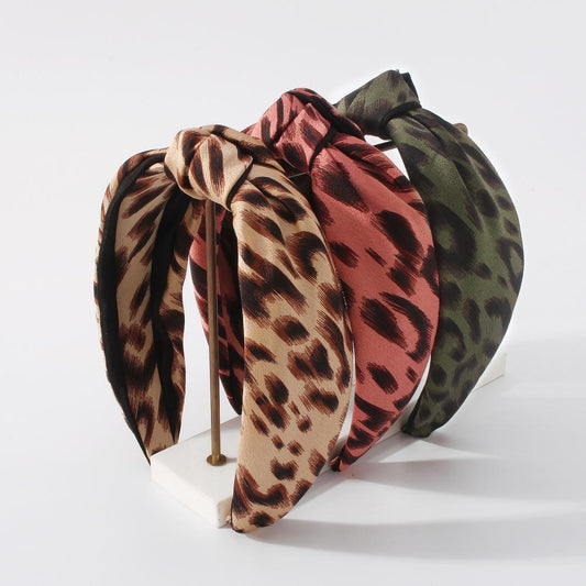 F382 Internet celebrity headband leopard print contrast color fabric knotted hair accessories fashion wide-brimmed retro headband female