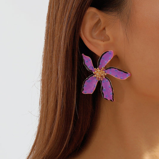 E1165 Fashion Alloy Drip Oil Flower Polka Dot Earrings Spring Summer Temperament Colorful Sweet Earrings