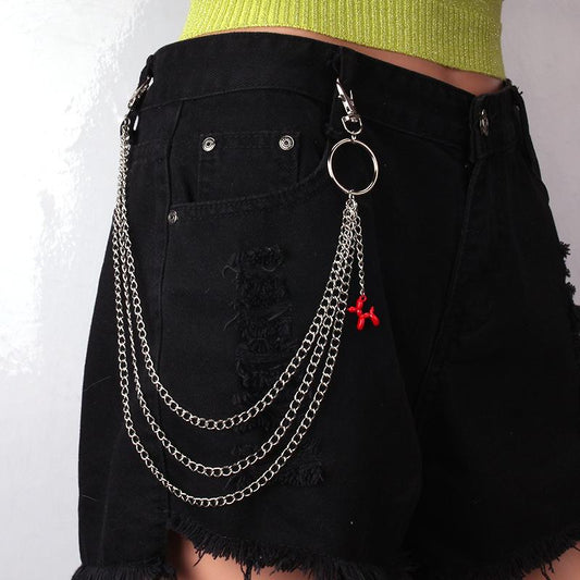 Jewelry punk hip-hop metal pants chain personality simple acrylic pony pendant ring accessories