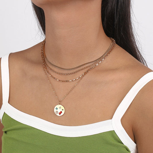 N1718 Multi-layered geometric disc necklace micro-inlaid personality fashion trendy cool street shooting necklace female