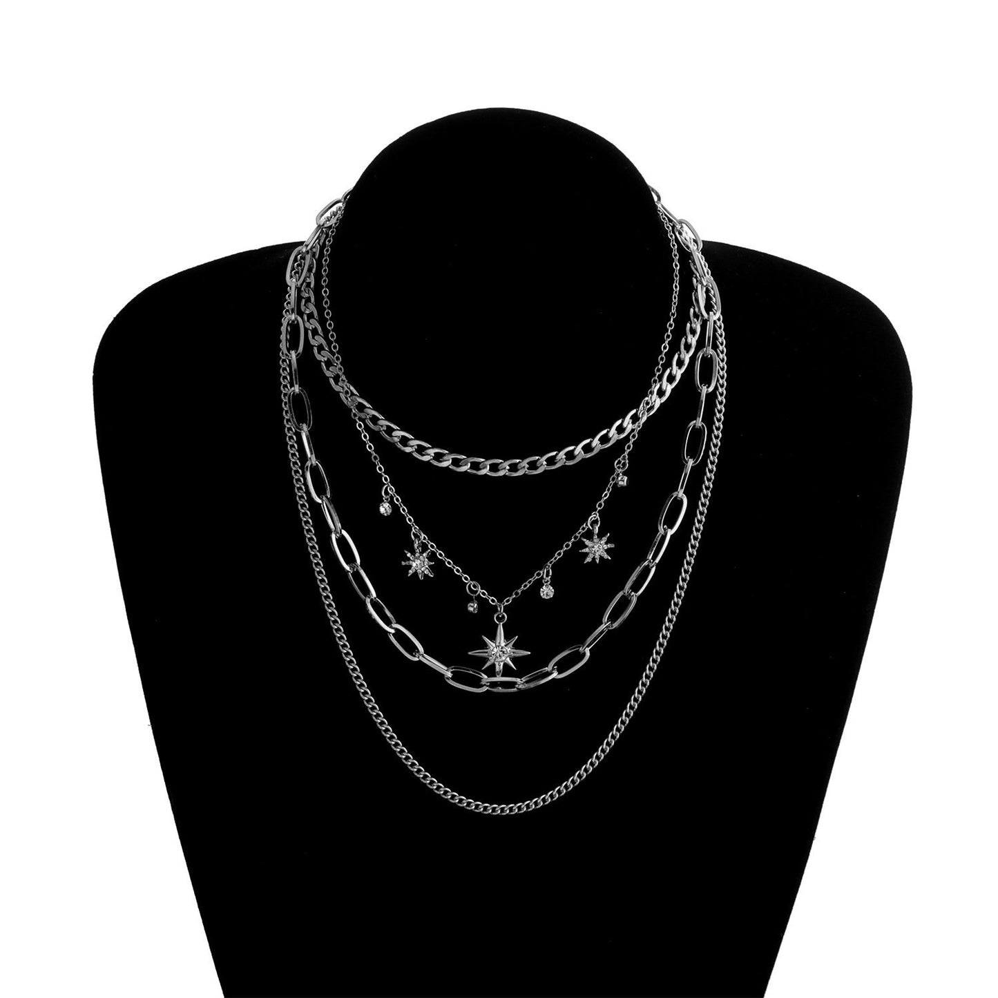 Jewelry Fashion Geometric Diamond Starburst Pendant Necklace Femininity Luxury Multilayer Rhinestone Necklace