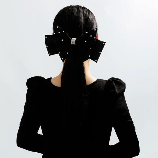 F5276 fresh fashion age reduction sweet spring clip fabric rhinestone bow retro geometric back of the head hair clip