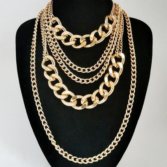 Jewelry simple punk hip-hop mix-and-match item female exaggerated thick chain multi-layer tassel necklace