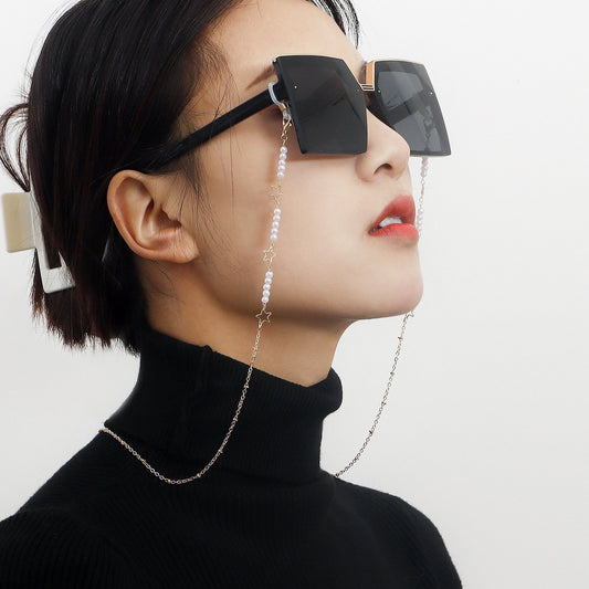 Trendy cool hollow out five-pointed star beaded mask lanyard anti-lost chain high-end sense glasses chain mask extension rope face chain female