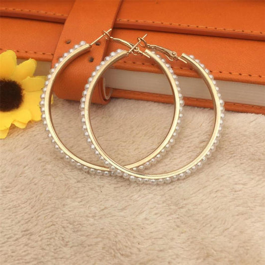 Popular Earrings Imitation Pearl Earrings Circle Hoop Earrings Female Earrings Fashion Earrings